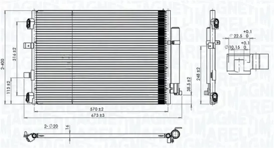 Kondensator, Klimaanlage MAGNETI MARELLI 350203106500 Bild Kondensator, Klimaanlage MAGNETI MARELLI 350203106500