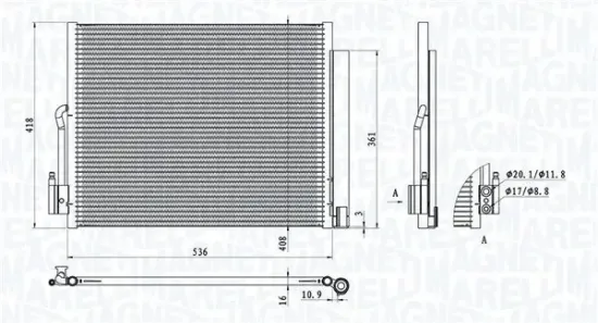 Kondensator, Klimaanlage MAGNETI MARELLI 350203872000 Bild Kondensator, Klimaanlage MAGNETI MARELLI 350203872000