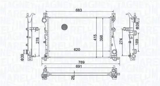Kühler, Motorkühlung MAGNETI MARELLI 350213203400 Bild Kühler, Motorkühlung MAGNETI MARELLI 350213203400