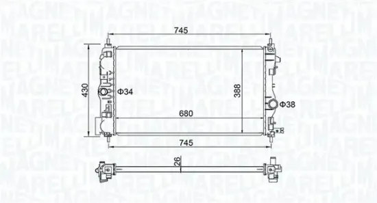 Kühler, Motorkühlung MAGNETI MARELLI 350213206500 Bild Kühler, Motorkühlung MAGNETI MARELLI 350213206500