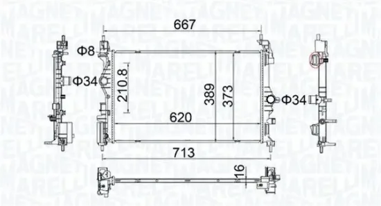Kühler, Motorkühlung MAGNETI MARELLI 350213209300 Bild Kühler, Motorkühlung MAGNETI MARELLI 350213209300