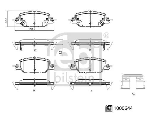 Bremsbelagsatz, Scheibenbremse Hinterachse FEBI BILSTEIN 1000644 Bild Bremsbelagsatz, Scheibenbremse Hinterachse FEBI BILSTEIN 1000644