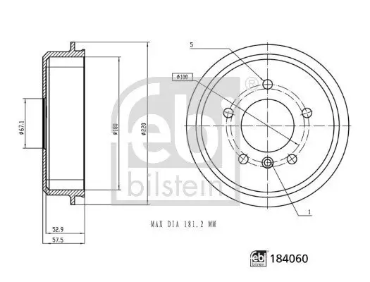 Bremstrommel FEBI BILSTEIN 184060 Bild Bremstrommel FEBI BILSTEIN 184060