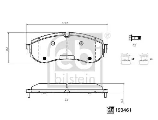 Bremsbelagsatz, Scheibenbremse Hinterachse FEBI BILSTEIN 193461 Bild Bremsbelagsatz, Scheibenbremse Hinterachse FEBI BILSTEIN 193461
