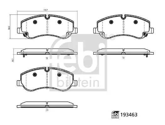 Bremsbelagsatz, Scheibenbremse Vorderachse FEBI BILSTEIN 193463 Bild Bremsbelagsatz, Scheibenbremse Vorderachse FEBI BILSTEIN 193463