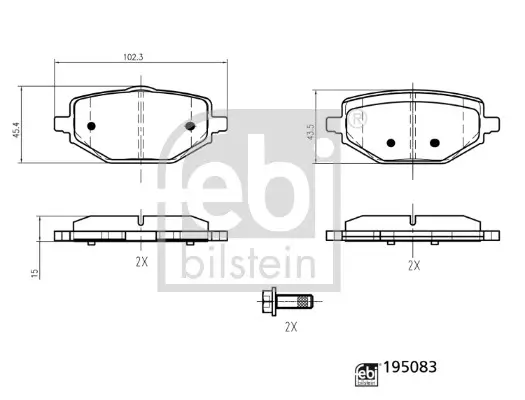 Bremsbelagsatz, Scheibenbremse Hinterachse FEBI BILSTEIN 195083 Bild Bremsbelagsatz, Scheibenbremse Hinterachse FEBI BILSTEIN 195083