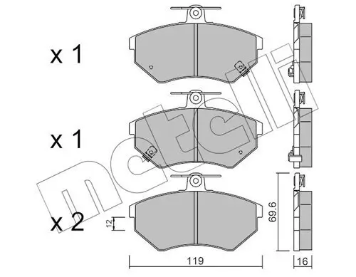 Bremsbelagsatz, Scheibenbremse Vorderachse METELLI 22-0050-5 Bild Bremsbelagsatz, Scheibenbremse Vorderachse METELLI 22-0050-5