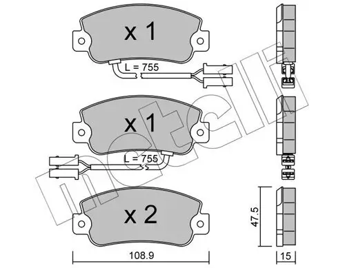 Bremsbelagsatz, Scheibenbremse Vorderachse METELLI 22-0104-1 Bild Bremsbelagsatz, Scheibenbremse Vorderachse METELLI 22-0104-1