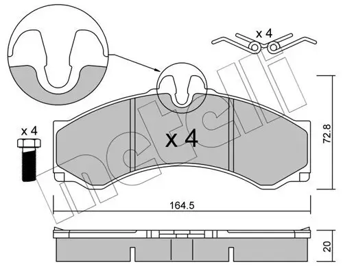 Bremsbelagsatz, Scheibenbremse Hinterachse Vorderachse METELLI 22-0262-1 Bild Bremsbelagsatz, Scheibenbremse Hinterachse Vorderachse METELLI 22-0262-1