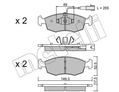 Bremsbelagsatz, Scheibenbremse Vorderachse METELLI 22-0274-4 Bild Bremsbelagsatz, Scheibenbremse Vorderachse METELLI 22-0274-4