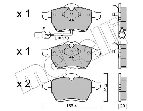 Bremsbelagsatz, Scheibenbremse Vorderachse METELLI 22-0279-1 Bild Bremsbelagsatz, Scheibenbremse Vorderachse METELLI 22-0279-1