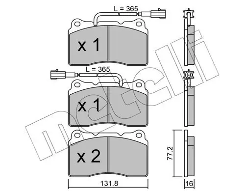 Bremsbelagsatz, Scheibenbremse Vorderachse METELLI 22-0288-4 Bild Bremsbelagsatz, Scheibenbremse Vorderachse METELLI 22-0288-4