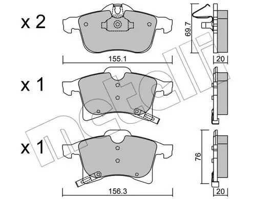 Bremsbelagsatz, Scheibenbremse Vorderachse METELLI 22-0539-0 Bild Bremsbelagsatz, Scheibenbremse Vorderachse METELLI 22-0539-0