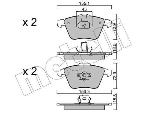 Bremsbelagsatz, Scheibenbremse Vorderachse METELLI 22-0549-3 Bild Bremsbelagsatz, Scheibenbremse Vorderachse METELLI 22-0549-3