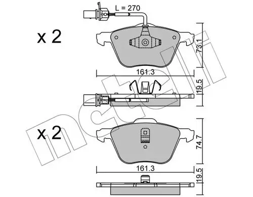 Bremsbelagsatz, Scheibenbremse Vorderachse METELLI 22-0551-0 Bild Bremsbelagsatz, Scheibenbremse Vorderachse METELLI 22-0551-0