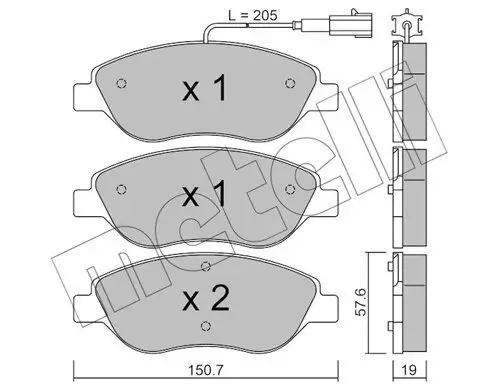 Bremsbelagsatz, Scheibenbremse Vorderachse METELLI 22-0577-0 Bild Bremsbelagsatz, Scheibenbremse Vorderachse METELLI 22-0577-0
