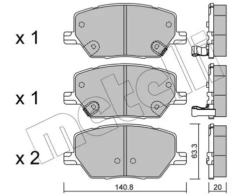 Bremsbelagsatz, Scheibenbremse Vorderachse METELLI 22-1001-0 Bild Bremsbelagsatz, Scheibenbremse Vorderachse METELLI 22-1001-0