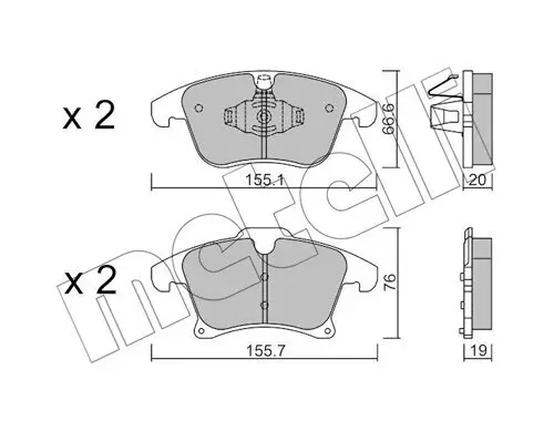 Bremsbelagsatz, Scheibenbremse Vorderachse METELLI 22-1039-1 Bild Bremsbelagsatz, Scheibenbremse Vorderachse METELLI 22-1039-1