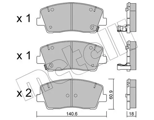 Bremsbelagsatz, Scheibenbremse Vorderachse METELLI 22-1169-0 Bild Bremsbelagsatz, Scheibenbremse Vorderachse METELLI 22-1169-0