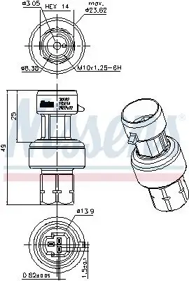 Druckschalter, Klimaanlage 12 V NISSENS 301022 Bild Druckschalter, Klimaanlage 12 V NISSENS 301022