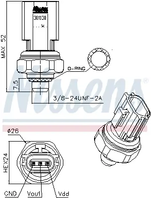 Druckschalter, Klimaanlage NISSENS 301130 Bild Druckschalter, Klimaanlage NISSENS 301130