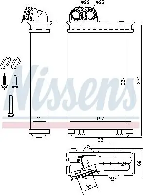 Wärmetauscher, Innenraumheizung NISSENS 71152 Bild Wärmetauscher, Innenraumheizung NISSENS 71152