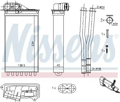 Wärmetauscher, Innenraumheizung NISSENS 71161 Bild Wärmetauscher, Innenraumheizung NISSENS 71161