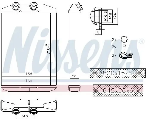 Wärmetauscher, Innenraumheizung NISSENS 73344 Bild Wärmetauscher, Innenraumheizung NISSENS 73344