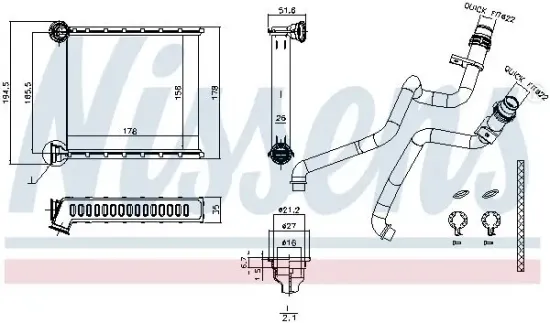 Wärmetauscher, Innenraumheizung NISSENS 73942 Bild Wärmetauscher, Innenraumheizung NISSENS 73942