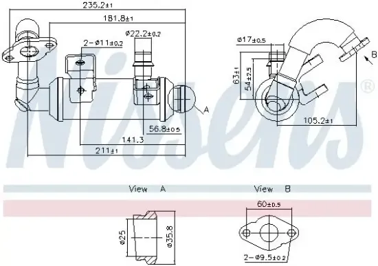 Kühler, Abgasrückführung NISSENS 989405 Bild Kühler, Abgasrückführung NISSENS 989405