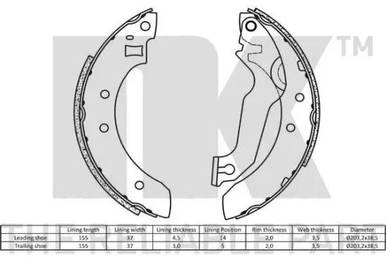 Bremsbackensatz Hinterachse NK 2725365 Bild Bremsbackensatz Hinterachse NK 2725365