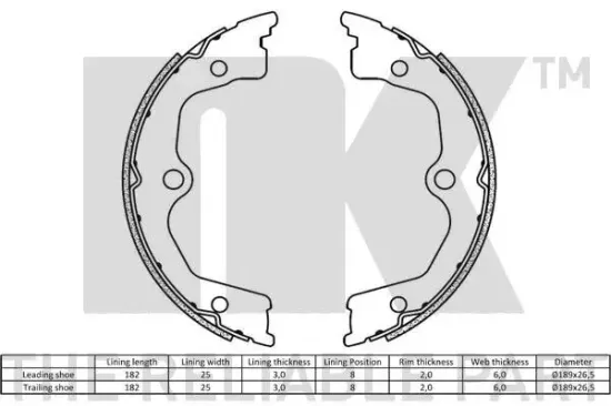 Bremsbackensatz, Feststellbremse Hinterachse NK 2726855 Bild Bremsbackensatz, Feststellbremse Hinterachse NK 2726855