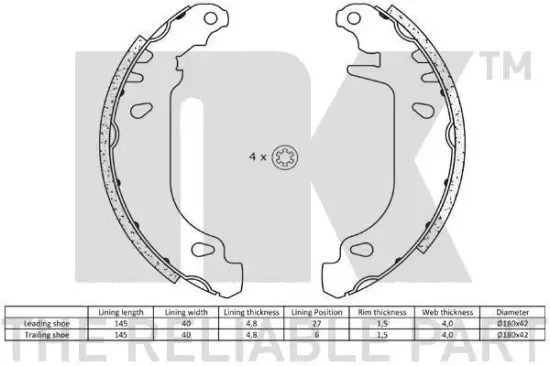 Bremsbackensatz Hinterachse NK 2739476 Bild Bremsbackensatz Hinterachse NK 2739476