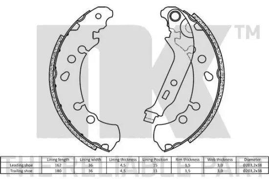 Bremsbackensatz Hinterachse NK 2745781 Bild Bremsbackensatz Hinterachse NK 2745781