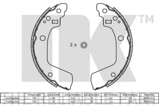 Bremsbackensatz Hinterachse NK 2752806 Bild Bremsbackensatz Hinterachse NK 2752806