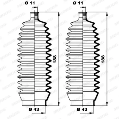 Faltenbalgsatz, Lenkung Vorderachse links Vorderachse rechts MOOG K150160 Bild Faltenbalgsatz, Lenkung Vorderachse links Vorderachse rechts MOOG K150160