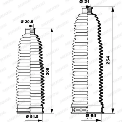 Faltenbalgsatz, Lenkung Vorderachse links Vorderachse rechts MOOG K150242 Bild Faltenbalgsatz, Lenkung Vorderachse links Vorderachse rechts MOOG K150242