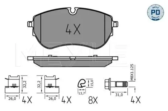 Bremsbelagsatz, Scheibenbremse Vorderachse MEYLE 025 226 4420/PD Bild Bremsbelagsatz, Scheibenbremse Vorderachse MEYLE 025 226 4420/PD