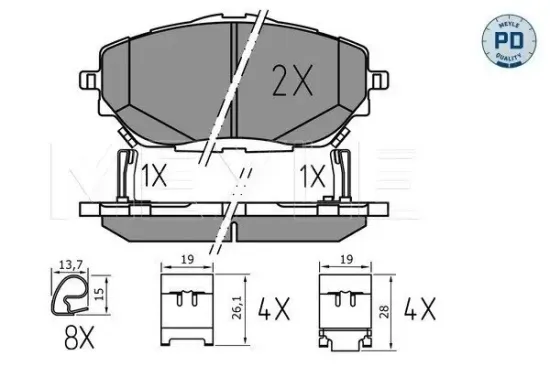 Bremsbelagsatz, Scheibenbremse Vorderachse MEYLE 025 227 8218/PD Bild Bremsbelagsatz, Scheibenbremse Vorderachse MEYLE 025 227 8218/PD