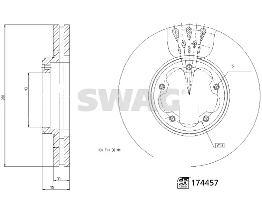 Bremsscheibe Vorderachse SWAG 33 10 2209 Bild Bremsscheibe Vorderachse SWAG 33 10 2209