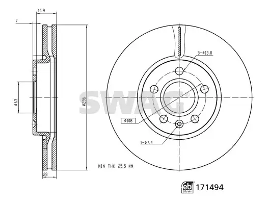 Bremsscheibe Vorderachse SWAG 33 10 5609 Bild Bremsscheibe Vorderachse SWAG 33 10 5609