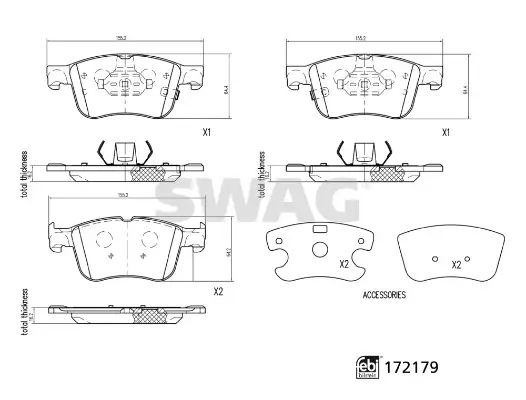 Bremsbelagsatz, Scheibenbremse Vorderachse SWAG 33 10 7334 Bild Bremsbelagsatz, Scheibenbremse Vorderachse SWAG 33 10 7334