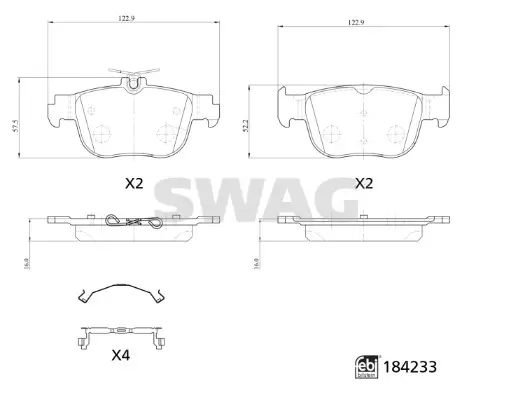 Bremsbelagsatz, Scheibenbremse Hinterachse SWAG 33 10 9323 Bild Bremsbelagsatz, Scheibenbremse Hinterachse SWAG 33 10 9323