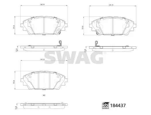Bremsbelagsatz, Scheibenbremse Vorderachse SWAG 33 10 9371 Bild Bremsbelagsatz, Scheibenbremse Vorderachse SWAG 33 10 9371