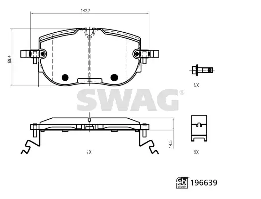 Bremsbelagsatz, Scheibenbremse Vorderachse SWAG 33 11 2281 Bild Bremsbelagsatz, Scheibenbremse Vorderachse SWAG 33 11 2281