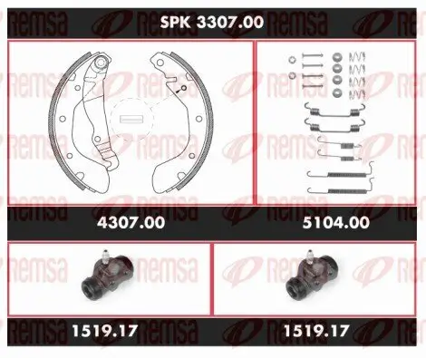 Bremsensatz, Trommelbremse Hinterachse REMSA SPK 3307.00 Bild Bremsensatz, Trommelbremse Hinterachse REMSA SPK 3307.00