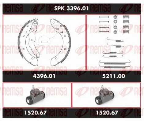 Bremsensatz, Trommelbremse Hinterachse REMSA SPK 3396.01 Bild Bremsensatz, Trommelbremse Hinterachse REMSA SPK 3396.01