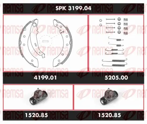 Bremsensatz, Trommelbremse Hinterachse REMSA SPK 3199.04 Bild Bremsensatz, Trommelbremse Hinterachse REMSA SPK 3199.04