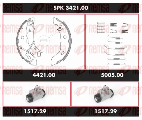 Bremsensatz, Trommelbremse Hinterachse REMSA SPK 3421.00 Bild Bremsensatz, Trommelbremse Hinterachse REMSA SPK 3421.00