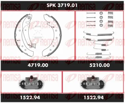 Bremsensatz, Trommelbremse Hinterachse REMSA SPK 3719.01 Bild Bremsensatz, Trommelbremse Hinterachse REMSA SPK 3719.01